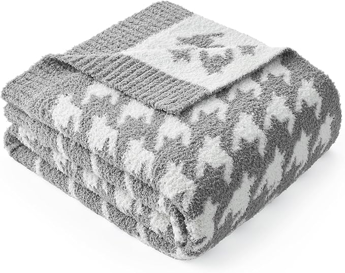 Snuggle Sac Houndstooth Throw Blanket for Couch, Reversible Super Soft Warm Blankets Cozy Knit Fuzzy Plush Lightweight Throws for Sofa, Bed, Camping, Grey,50x60 inches-Ruum Studio Home