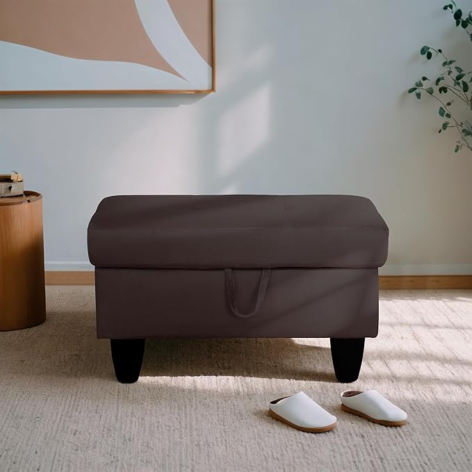 Ottoman Rectangular Storage Ottoman Bench, Flannel Footrest Stool Footstool with Lid for Living Room, Bedroom, Entryway, Dark Coffee, 28.5"x19"x17.5"-Ruum Studio Home