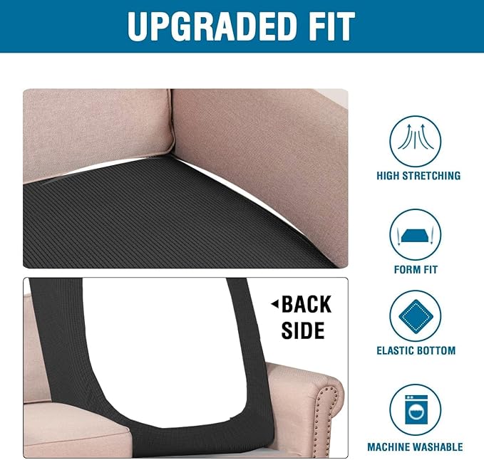 H.VERSAILTEX Super Stretch Individual Chaise Cover Sectional Couch Covers for L Shaped Sofa Both Left/Right Featuring Thick Jacquard Textured Twill Fabric (1 Piece Chaise Cover Large, Black)-Ruum Studio Home