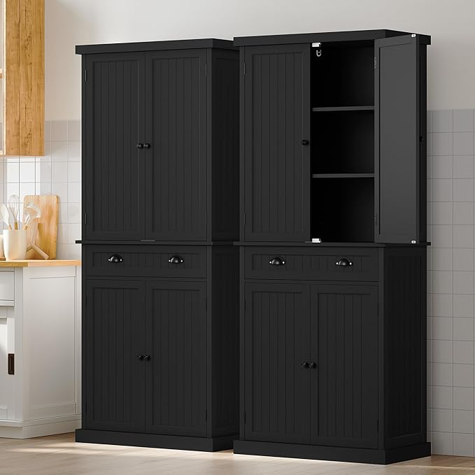 ARTPOWER 72" Tall Kitchen Pantry Storage Cabinet with Drawer and Adjustable Shelves, Pantry Cabinet for Kitchen, Bathroom or Hallway, Black-Ruum Studio Home
