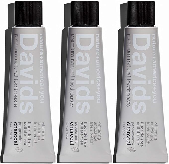 Davids Whitening Charcoal Travel Toothpaste, Antiplaque, Fluoride Free, Peppermint, 1.75 OZ, TSA Approved Travel Size (3 Pack)-Ruum Studio Home