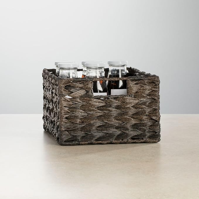 mDesign Woven Farmhouse Kitchen Pantry Food Storage Organizer Basket Bin Box, Container Organization for Cabinets, Cupboards, Shelves, Counter - Store Potatoes, Onions, Fruit, 3 Pack, Espresso Brown-Ruum Studio Home