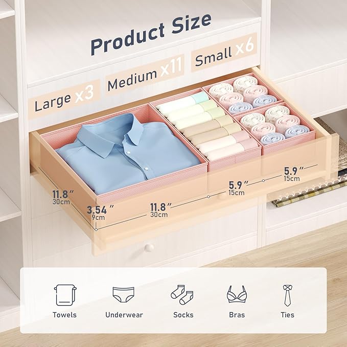 DIMJ Drawer Organizer Clothes 20 Pack - Foldable Baby Organizers and Storage & Dresser Organizer for Bedroom, Closet - Nursery Organization Dresser Dividers for underwear, Sock,Bra, Belt, Tie, Pink-Ruum Studio Home