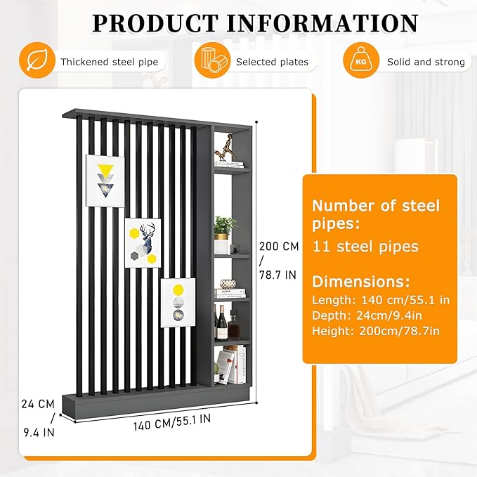 Wall Room Divider,Freestanding Room Divider with Shelves,Wood Room Divider Screen with Storage Cabinet, Wall Divider for Room Separation, for Home Office Decorative K 55.1×9.4×78.7in-Ruum Studio Home