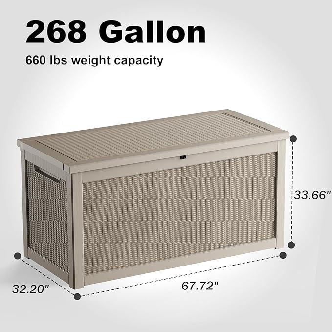 260 Gallon Outdoor Deck Box,Storage Lockable Waterproof Patio Furniture,Garden Tools,Cushions,Pool Accessories Outside Storage Resin Box(Grey)-Ruum Studio Home