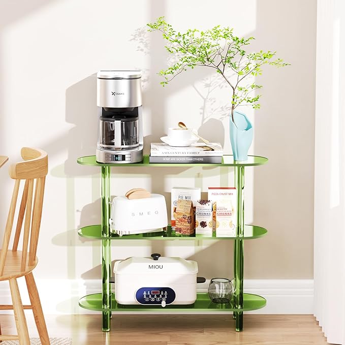 Clear Bookshelf, Acrylic Bookcase with Open Book Shelf Console Table for Entryway Office (3 Tier Green)-Ruum Studio Home