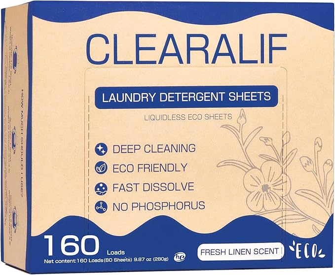 CLEARALIF Laundry Detergent Sheets Up to 160 Loads, Fresh Linen - Great For Travel,Apartments, Dorms,Laundry Detergent Strips Eco Friendly & Hypoallergenic-Ruum Studio Home