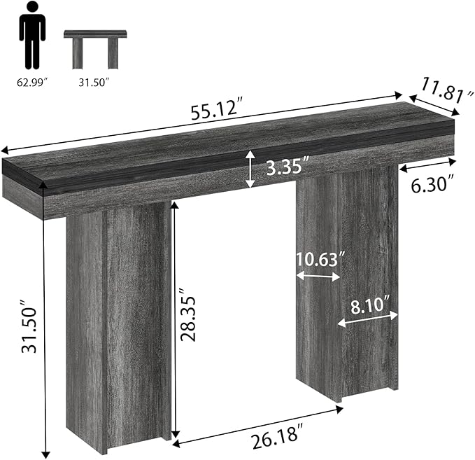 55Inch Farmhouse Console Table,Wooden Rectangular Sofa Table Behind The Couch,Entryway Console Table with Storage for Living Room, Hallway,Entrance (Grey)-Ruum Studio Home