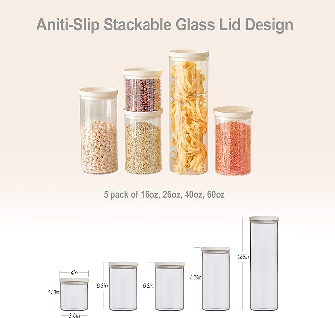 Urban Green Glass Food Storage Jar with Glass Lid, Food Canister Set with Airtight Lids, Pantry Jars for Kitchen Organization, Food Storage Containers in Set of 5-Ruum Studio Home