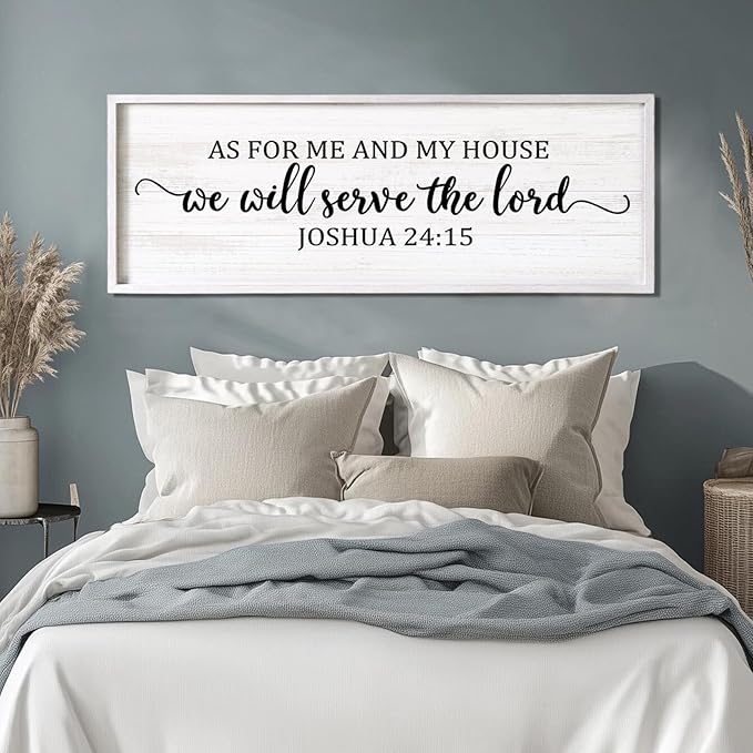 As For Me And My House We Will Serve The Lord Framed Wall Art, 40''×15'' Positive Religious Rustic Bible Verse for Christian God Jesus Christ Prayer, Vintage Horizontal Holy Catholic Scripture Decor-Ruum Studio Home