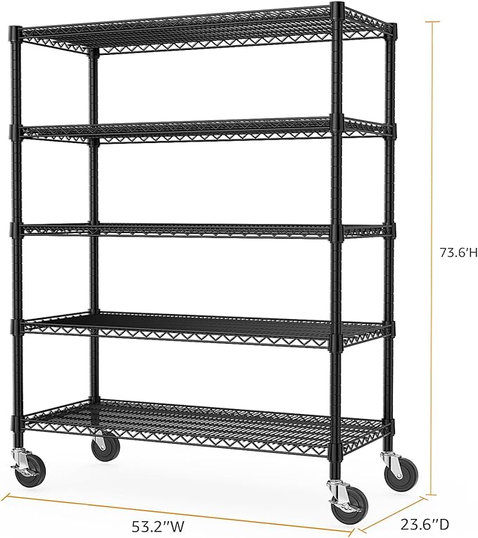 Garage Shelving 5 Tier Industrial Metal Shelving Units for Commercial, Basement, Pantry, Warehouse, School, Black Heavy Duty Easy Assembly 23.6" D x 53.2" W x 73.6" H-Ruum Studio Home