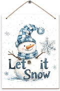 Winter Snowman Hanging Wooden Signs 12x6, Let It Snow Signs, Winter Wall Decor, Winter Door Decor, Blue Snowman Winter Snowflakes Home Room Office Hanging Wall Decor-Ruum Studio Home