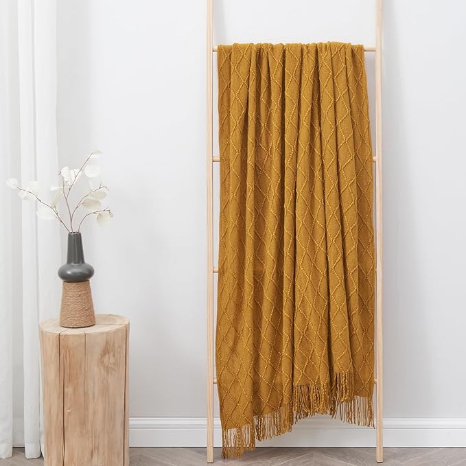 inhand Knitted Fall Throw Blanket for Couch and Bed, Knit Fall Decor Halloween Blanket with Tassel, Brown Lightweight Decorative Farmhouse Warm Woven Blankets and Throws for Women, 60"x80"-Ruum Studio Home