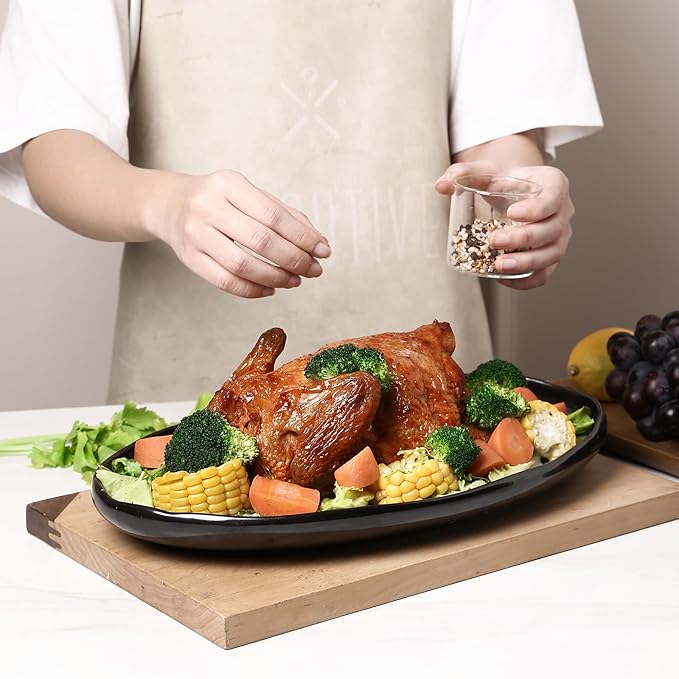 vicrays Serving Platter Ceramic Tray Plates Extra Large Oval 14.5 Inch Porcelain Dinner Plates Long Serving Dish Set Entertaining Party Restaurant Food Meat Sushi Fish Turkey Platter - Black-Ruum Studio Home