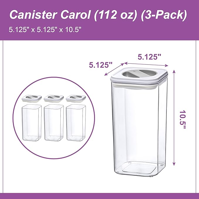 Amazing Abby - Carol - 112-Ounce Acrylic Canister (Set of 3), Plastic Airtight Food Container, Stackable for Pantry Storage, BPA-Free and Shatter-Proof, Perfect for Home and Commercial Use-Ruum Studio Home