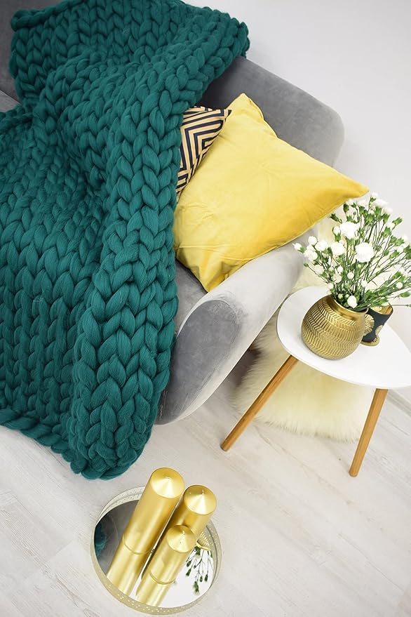 Knitted Throw Blanket for Sofa,Handmade Knit Chunky Blanket Throw Sofa Throw for Gift Sofa Bed,Chunky Knit Blanket(Dark Green 40"x60")-Ruum Studio Home