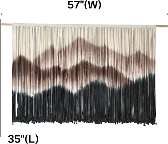 IOWER Macrame Wall Hanging 57" W x 35" L Brown Mountain Dip-Dyed Macrame Wall Decor Large Modern Fiber Art Boho Wall Decor-Ruum Studio Home