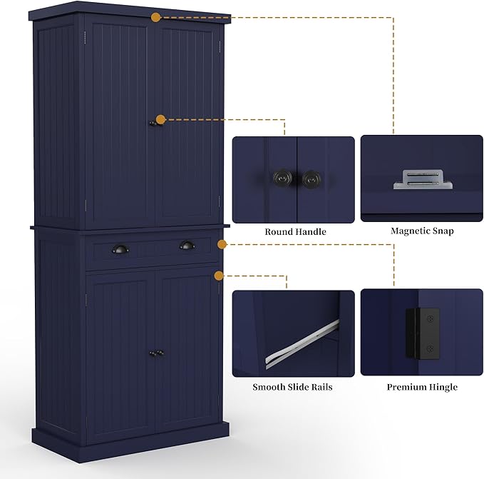 ARTPOWER 72" Tall Kitchen Pantry Storage Cabinet with Drawer and Adjustable Shelves, Pantry Cabinet for Kitchen, Bathroom or Hallway, Blue-Ruum Studio Home