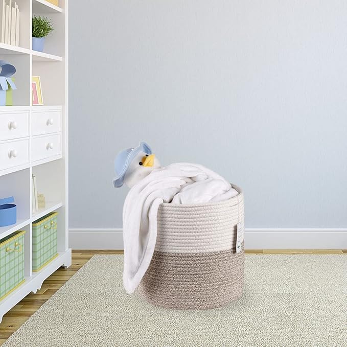 Woven Cotton Rope Plant Basket for 11 inch Flower Pot Floor Indoor Planters,Decorative Small Basket for Plants Storage Organizer Modern Home Decor (12" x 12", Khaki)-Ruum Studio Home
