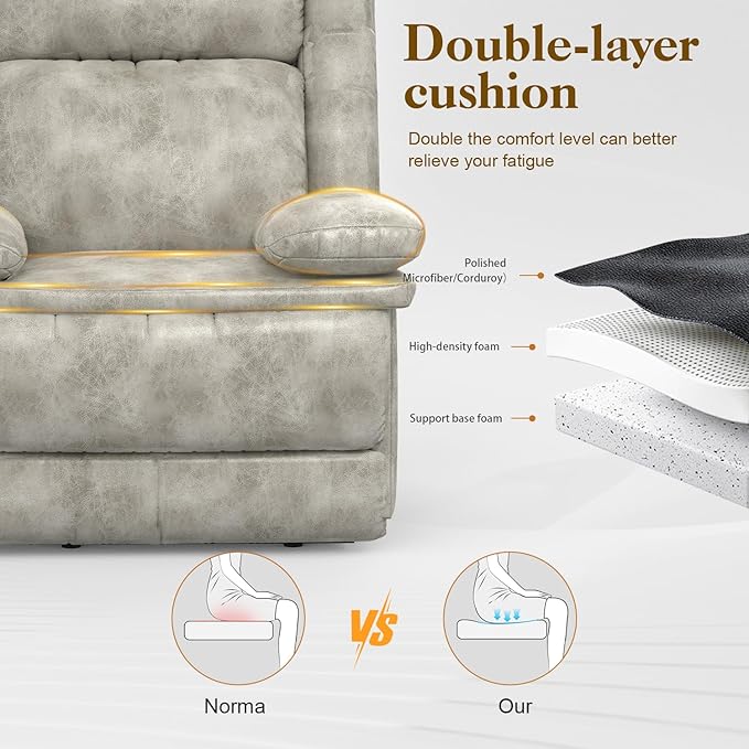 Recliner Chair for Adults, Oversized Manual Pull Tab Reclining Chair, 2-Tier Cushions, Minimalist Style Single Sofa for Living Room, RV (Polished Microfiber)-Ruum Studio Home