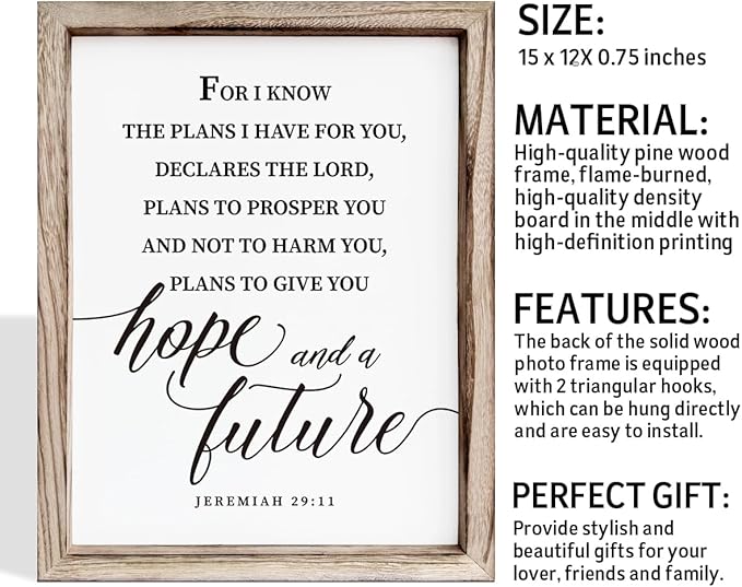 Christian Wall Decor, Religious Artwork for Home Decor, Bible Verse Signs, Inspirational Christian Gift, Framed Wall Plaque Sign 15 * 11.5 inches, I Know the Plans I Have for You Sign-Ruum Studio Home