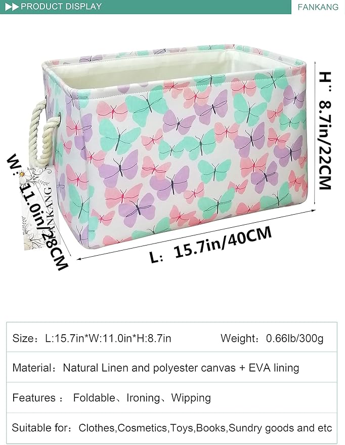 FANKANG Rectangular Laundry Basket Nursery Storage Fabric Storage Bin Storage Hamper,Gift Baskets (Butterfly)-Ruum Studio Home