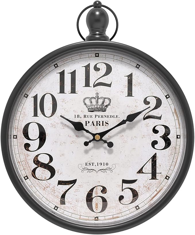 Menterry Retro Round Wall Clock. Black Vintage Antique Style Decor Wall Clocks for Kitchen,Farmhouse,Bedroom,Bathroom,Office, (11.8" H x 9.3" W)-Ruum Studio Home