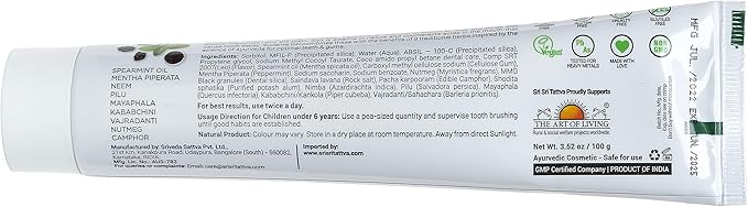 Sri Sri Tattva Sudanta Charcoal Toothpaste Gel – SLS, Fluoride Free Herbal Toothpaste with Neem & Ayurvedic Herbs – Natural Teeth Whitening, Fresh Breath, Oral & Gum Health – 100g Tube (Pack of 3)-Ruum Studio Home
