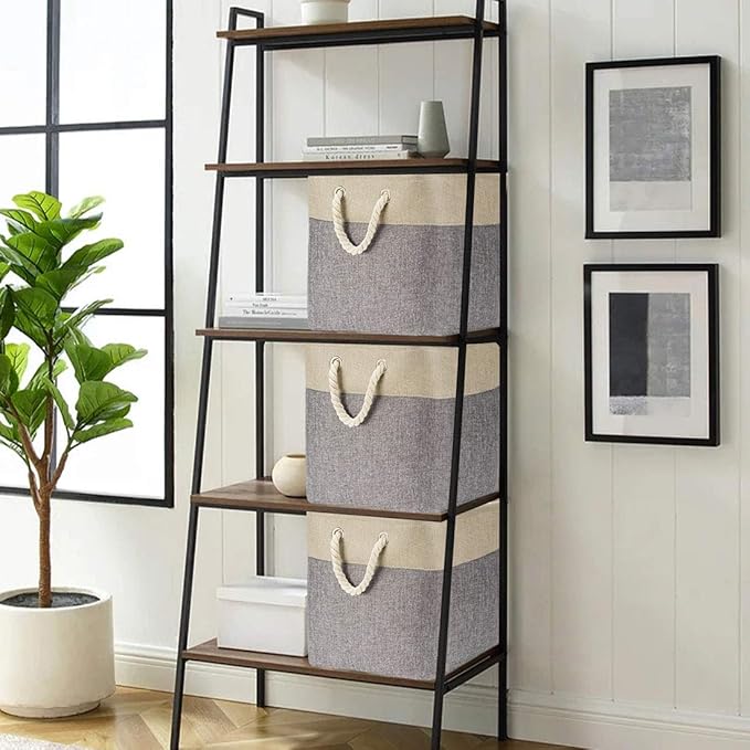 i BKGOO 3Pack Large Foldable Storage Bins，Collapsible Sturdy Cationic Fabric Organizing Storage Basket Cube with Cotton Handles for Home Office Shelf Clothes Toys Khaki-Grey 13×13×13 inch-Ruum Studio Home