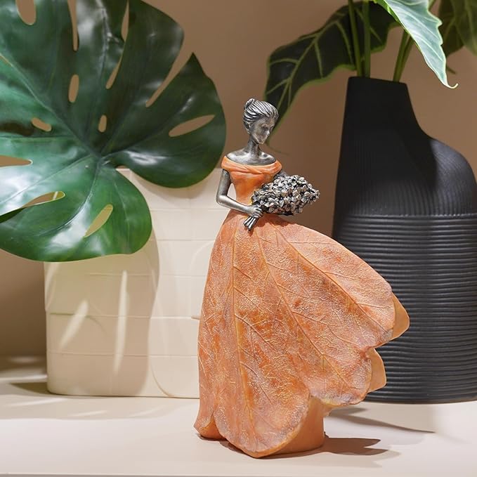 Guichifun Fairy Statue Collection Home Decoration - Orange Leaf Angel Girls Resin Fall Decor for Outside or Inside Rustic Garden Outdoor Yard Decorations Figurines Gift 7.5 x 4.5 x 11.5 Inch-Ruum Studio Home