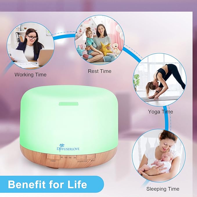 Diffuserlove Diffuser Essential Oil Diffusers 500ML Remote Control Aroma Diffuser Cool Mist Aromatherapy Diffuser with Mute Design, Timer and Auto Shut-Off for Office Living Room Yellow-Ruum Studio Home
