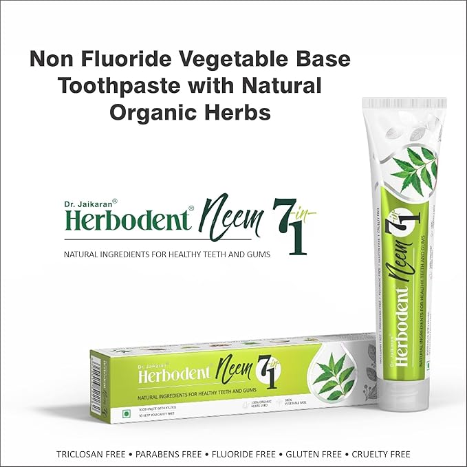 Herbodent® NEEM 7 in 1 Toothpaste-6.53Oz Pack of 1 | Organic Herbs-Neem, Black Seed & Xylitol for Anti Cavity, Cardamom & Mint for Freshness, Baking Soda for Great Cleaning-No Fluoride & No Paraben-Ruum Studio Home