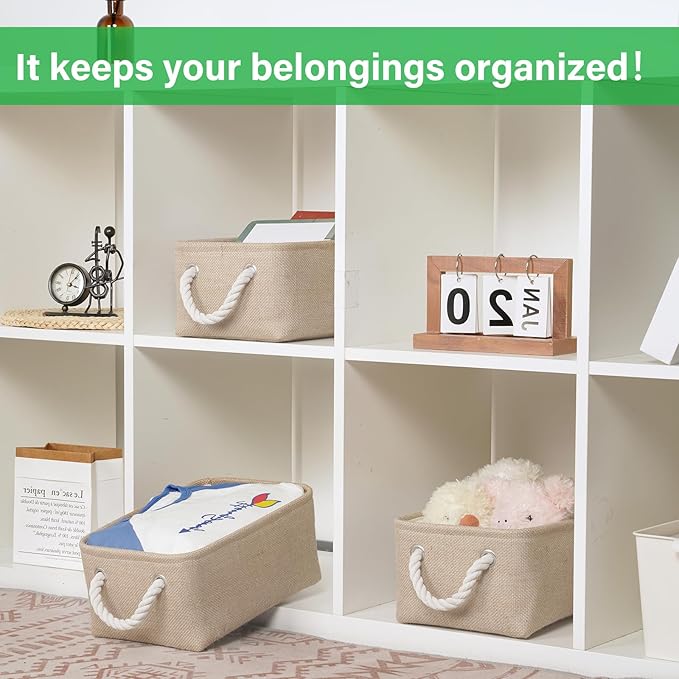 Bidtakay Small Storage Baskets for Shelves 3 Pack Fabric Storage Bins for Organizing Linen Collapsible Organizer for Closet-Flaxen-Ruum Studio Home