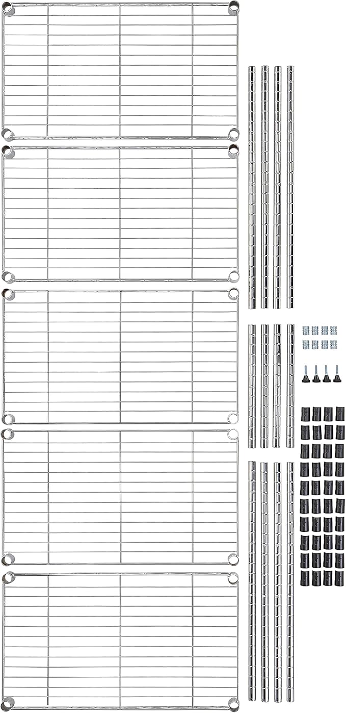 Amazon Basics 5-Shelf Adjustable, Storage Shelving Unit, (200 Pound Loading Capacity per Shelf), Steel Organizer Wire Rack, 23.2 x 13.4 x 60 inches (LxWxH), Chrome-Ruum Studio Home