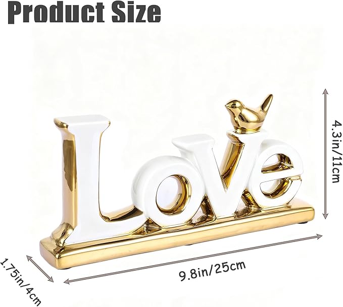 Love Sign Decoration - White & Gold Modern Bird Sculpture Statue, Personalized Love Decor for Living Room, Bedroom, Desktop-Ruum Studio Home