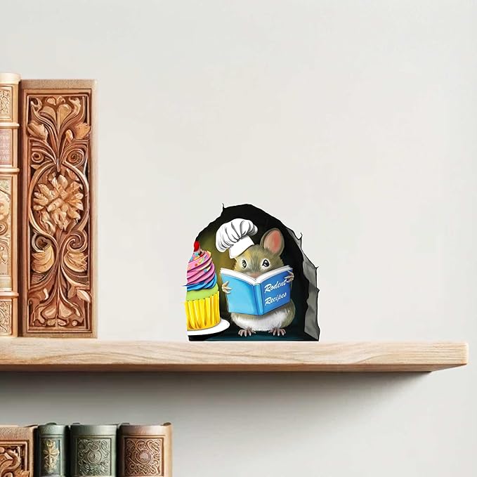 Adorable Pastry Mouse Reading Book Wall Sticker Decal – Kids Room, Classroom, Home Decor, Bookcase, Book Lover Gift, Children's Bedroom, Nursery, Cute Mouse, MICESTERPIECE-Ruum Studio Home
