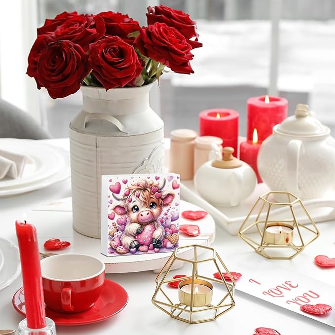 Valentines Day Decor Valentines Day Decorations Valentines Day Office Decor Valentines Day Table Decor Pink Valentines Day Decorations Valentines Decor Gifts for Girlfriend, Highland Cow Wooden Decor-Ruum Studio Home