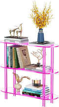 Clear Bookshelf, Acrylic Bookcase with Open Book Shelf Console Table for Entryway Office (3 Tier Pink)-Ruum Studio Home