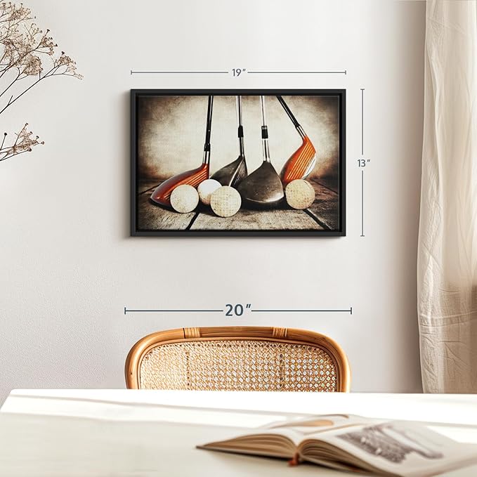 Elephant Stock Golf Sets Wall Art - Horizontal Framed Canvas - 1-Piece Mancave Wall Decor - Photography Sports Canvas Print - Yellow and Brown Decor for Wall - 19" X 13"-Ruum Studio Home