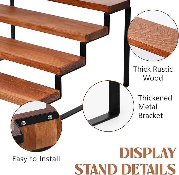 4 Tier Wooden Display Riser Stand Perfume Organizer with Metal Stand, Dessert Table Display Set, Food Display Stands for Party, Brown Rustic Solid Wood Shelf for Cupcakes, Perfume, Cologne, Spiece-Ruum Studio Home