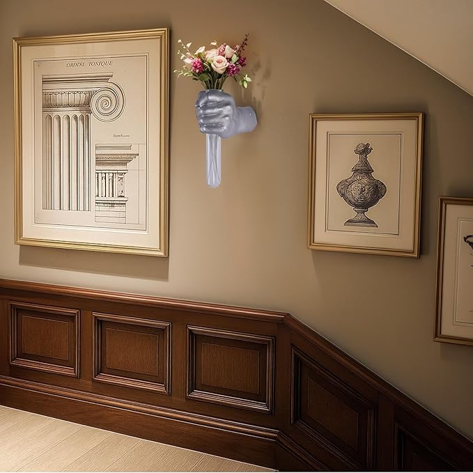 Silvery Wall Sculptures, Hand Vases Home Decor, Wall Mount Art Sculpture, Unique Wall Art Statue, Funky Flower Vase Decorations, Modern Eclectic Hanging Decor,Glass Test Tube Vase (Silvery)-Ruum Studio Home