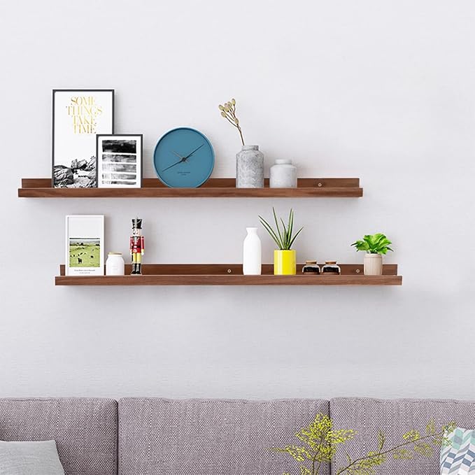 AZSKY Light Walnut Color Wood Wall Floating Shelves for Wall 36 Inch Bookshelf Wall Mount Picture Photo Frames Display Rack with Ledge Decorative Storage Shelves a Set of 2-Ruum Studio Home