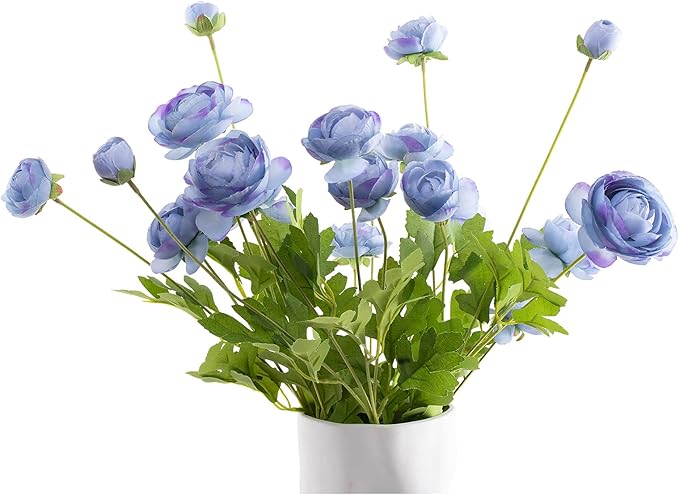 Artificial Silk Flowers Ranunculus Fake Flower 5 Pcs,Suitable for core Decoration,Wedding Floral Creation,Flower Arrangement DIY Project,Interior Decor（Blue）-Ruum Studio Home