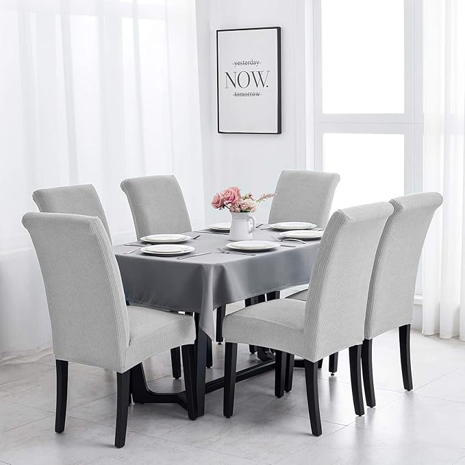 Joccun Chair Covers for Dining Room Set of 2,Dining Chair Slipcovers Stretch Dining Room Chair Covers Seat Protector,Washable Parsons Chair Cover for Home,Hotel,Banquet(Silver,2 Pack)-Ruum Studio Home