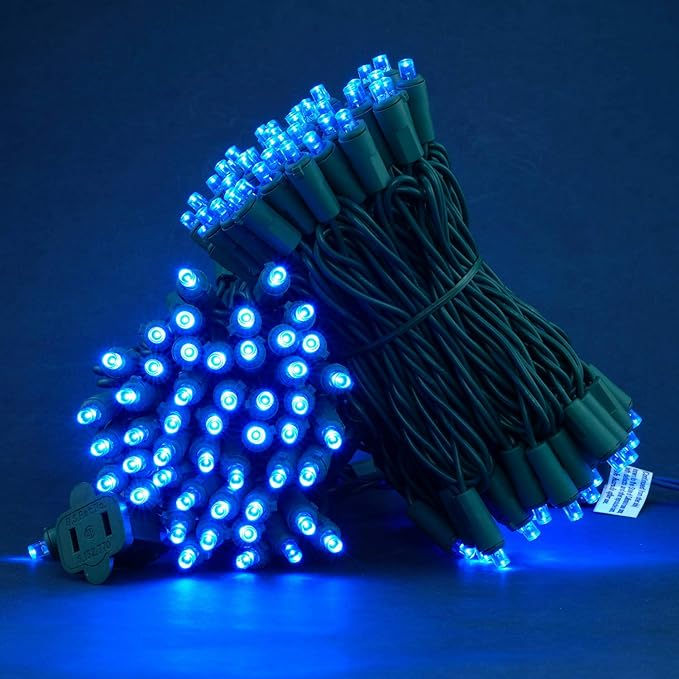 200 Count Blue Wide Angle LED Christmas Lights, 66 ft Green Wire UL Certified Commercial Grade 5mm Holiday String Light Set (Blue)-Ruum Studio Home