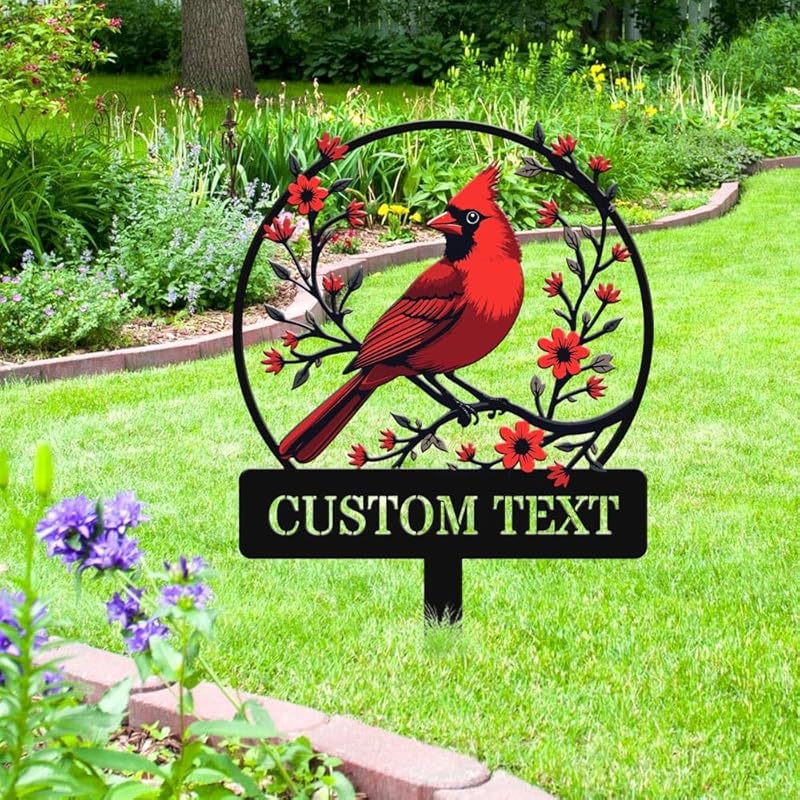Personalized Name Garden Cardinal Metal Signs with Stake, Custom Family Name Yard Decor for Outdoor Outside, Cardinal Lawn Patio Stake Gardening Enthusiasts Grandmothers Gift-Ruum Studio Home