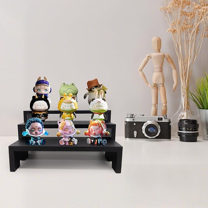 Display Wood Risers Wooden Stand 3 Tier Black Wood Racks Decorative Rectangular, 2 Set 6 Piece Cupcake Stands Cologne Perfume Organizer Dessert Showcase(Black)-Ruum Studio Home
