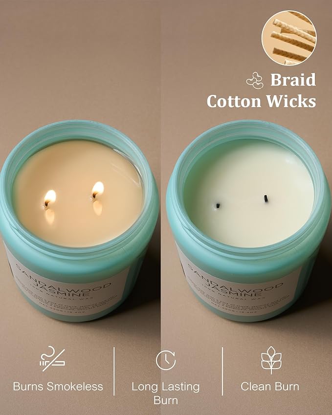 M&SENSE Sandalwood Jasmine Scented Candles, Large Soy Natural Long Lasting 19.4oz 110 Hour Burning Floral Non Toxic Double Wick Aromatherapy Candle Gifts for Women Friend-Ruum Studio Home