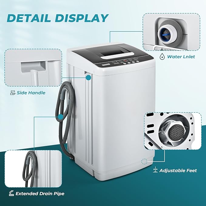 Euhomy 1.03cu.ft Portable Washer, 8.8LBS Capacity Small Portable Washing Machine with 10 Programs 5 Water Levels, Drain Pump and LED Display,Compact Washer for Apartments, RVs, Homes, Light Gray-Ruum Studio Home
