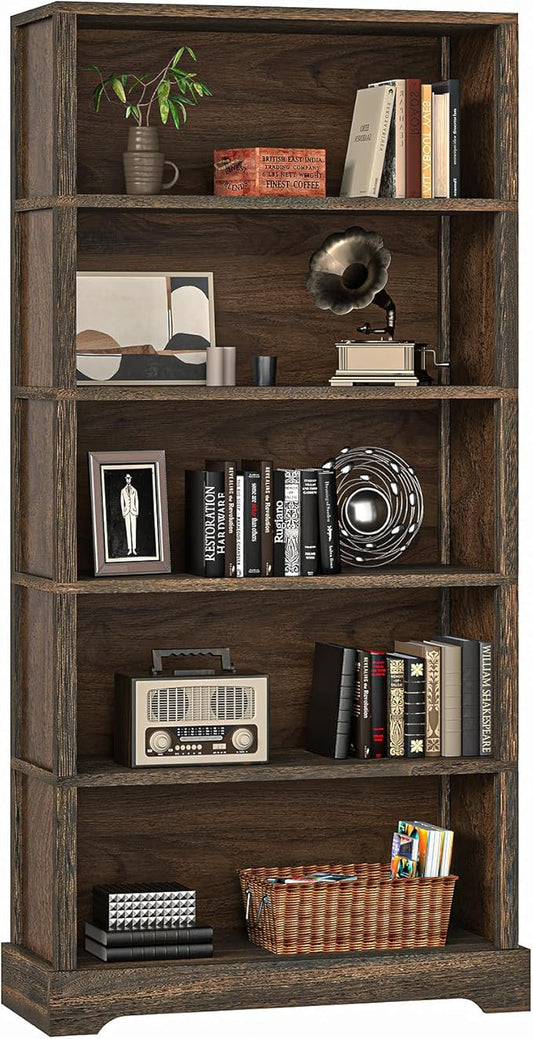 TVU 5-Shelf Wood Bookcase, 65 Inch Tall Bookshelf with Storage, Floor Standing Display Book Shelf, for Living Room Bedroom Study Office, Rustic Brown-Ruum Studio Home